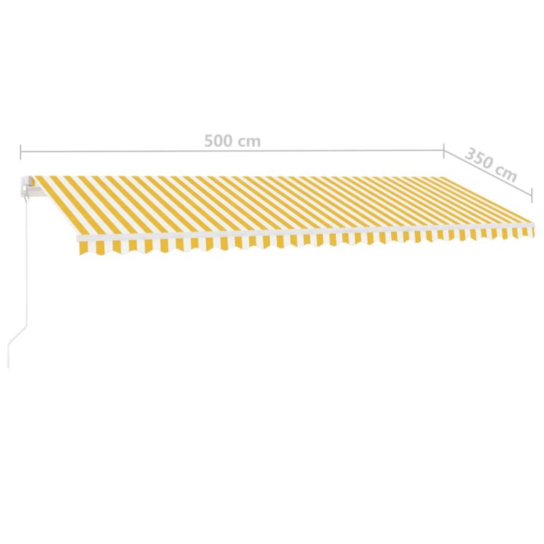 Copertină retractabilă manual cu LED, galben și alb, 500x350 cm