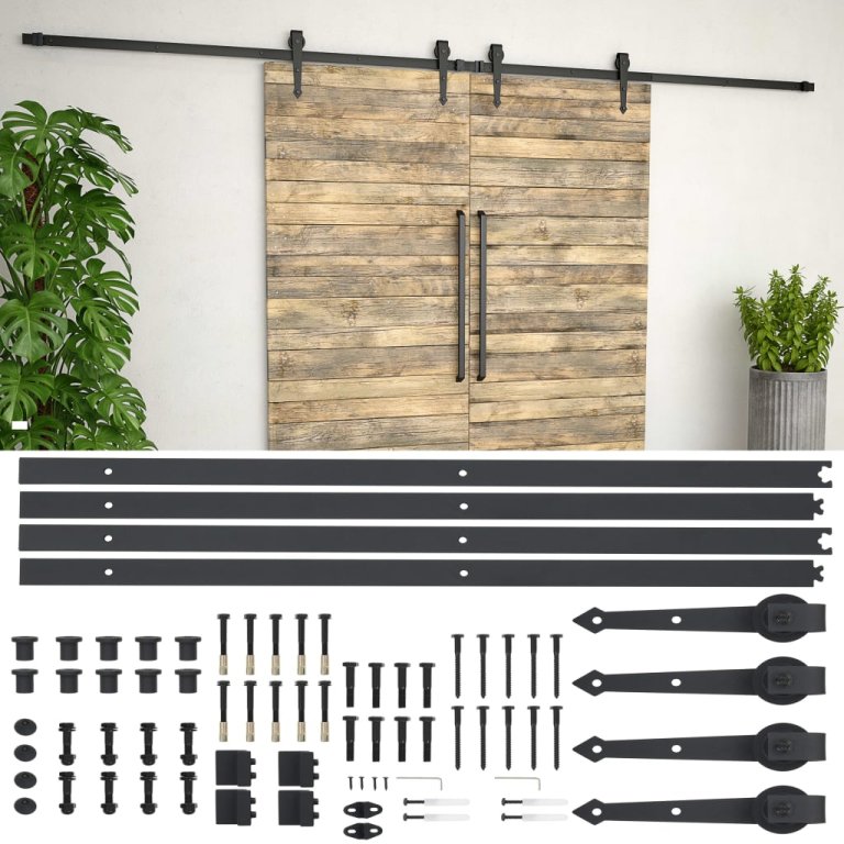 Set piese pentru uși glisante, negru, 2 x 183 cm, oțel