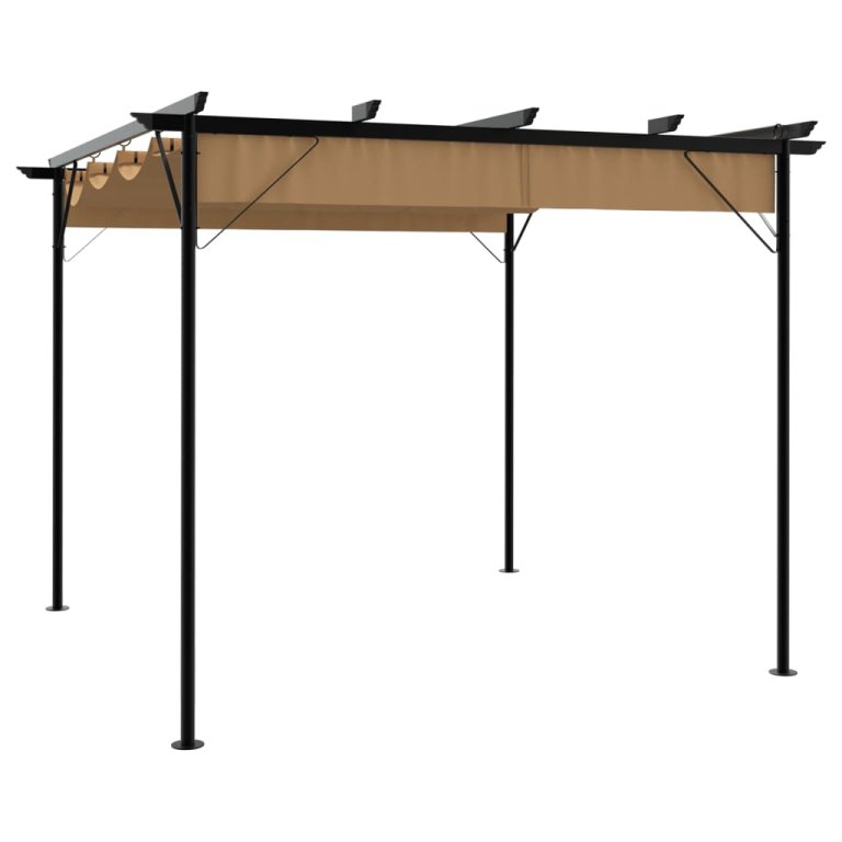 Pergolă cu acoperiș retractabil gri taupe 3x3 m oțel 180 g/m²