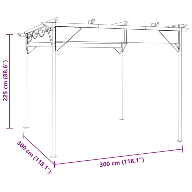 Pergolă cu acoperiș retractabil gri taupe 3x3 m oțel 180 g/m²