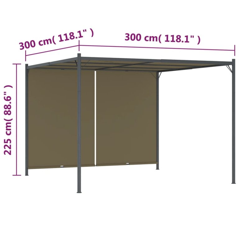 Pergolă grădină cu acoperiș retractabil gri taupe 3x3m 180 g/m²