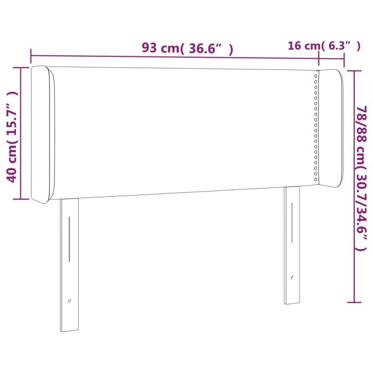 Tăblie de pat cu LED, verde închis, 93x16x78/88 cm, catifea