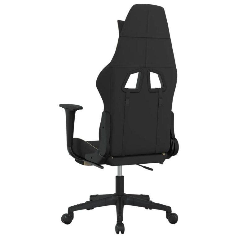 Scaun de gaming cu suport picioare, negru și crem, textil