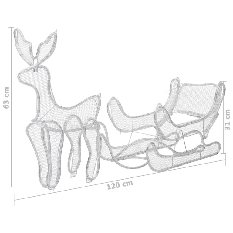 Instalație lumini Crăciun, ren și sanie cu plasă, 432 LED-uri