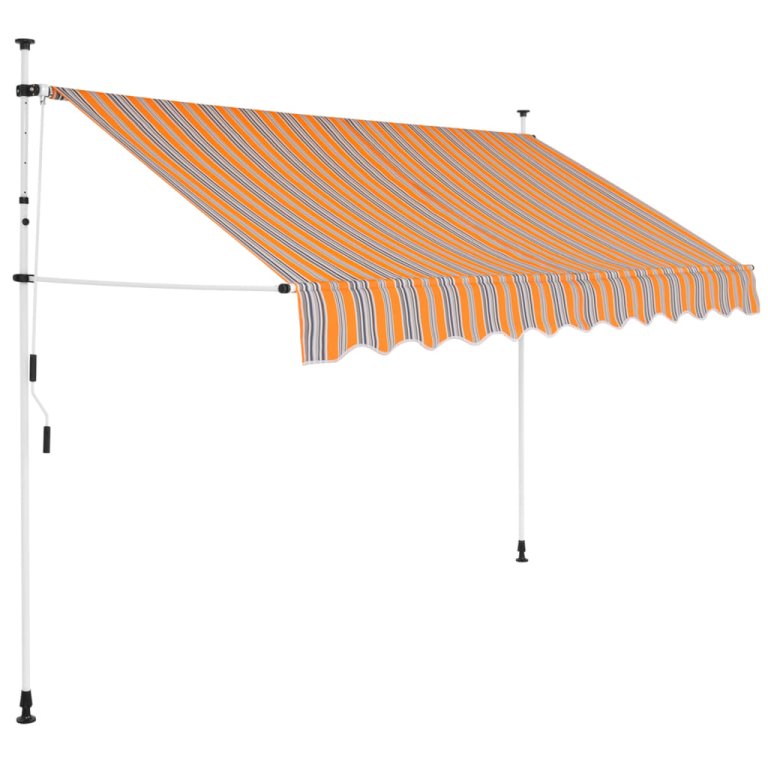 Copertină retractabilă manual, dungi galben și albastru, 250 cm