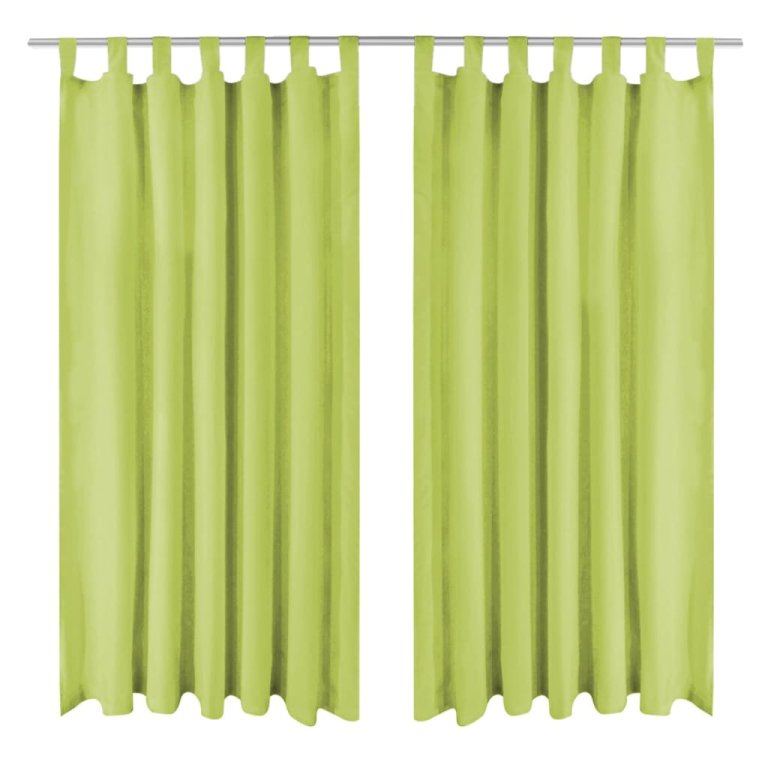 Draperii micro-satin cu bride, 2 buc, verde, 140 x 225 cm