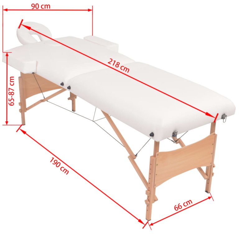 Set taburet și masă masaj pliabile 2 zone, 10 cm grosime, alb