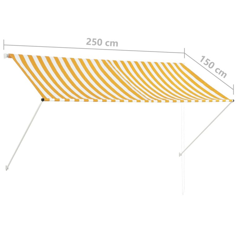 Copertină retractabilă, galben și alb, 250 x 150 cm