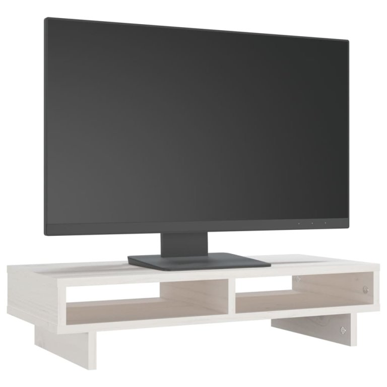 Suport pentru monitor, alb, 60x27x14 cm, lemn masiv pin