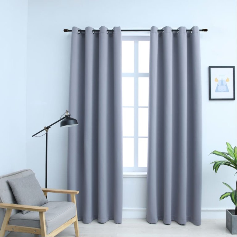 Draperii opace cu inele metalice, 2 buc., gri, 140 x 245 cm