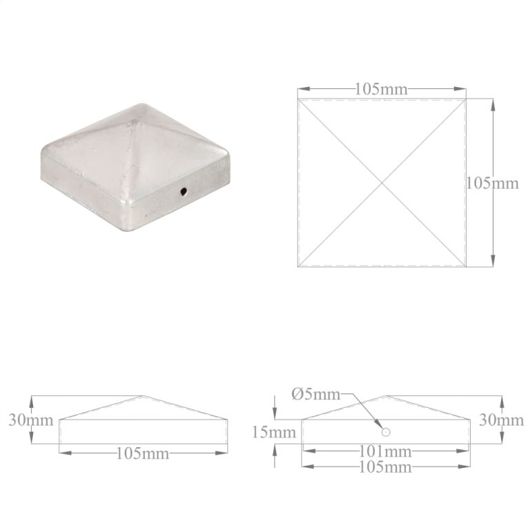 Capace stâlpi gard piramidă 6 buc. metal galvanizat 101x101 mm