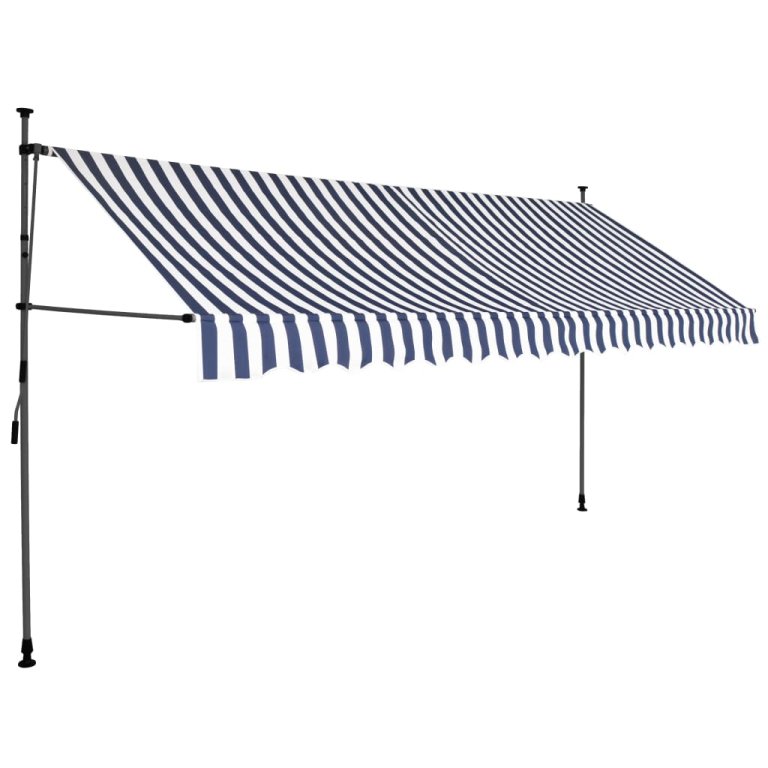 Copertină retractabilă manual cu LED, albastru & alb, 350 cm