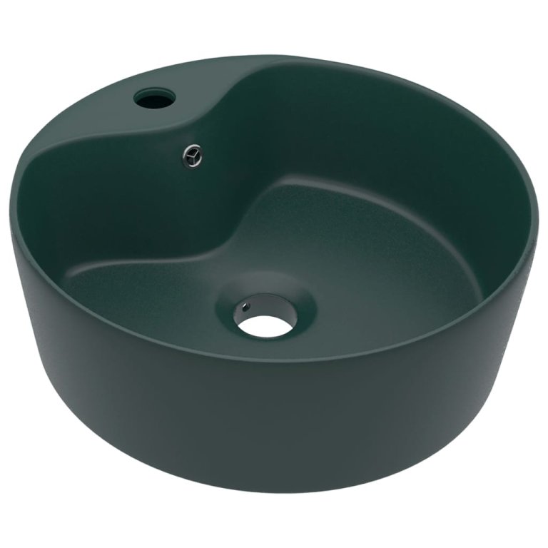 Chiuvetă de lux cu preaplin verde închis mat 36x13 cm ceramică