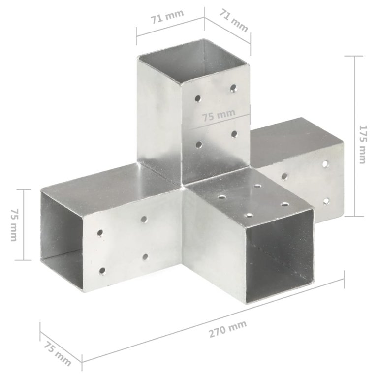 Conector de grindă, formă X, 71 x 71 mm, metal galvanizat