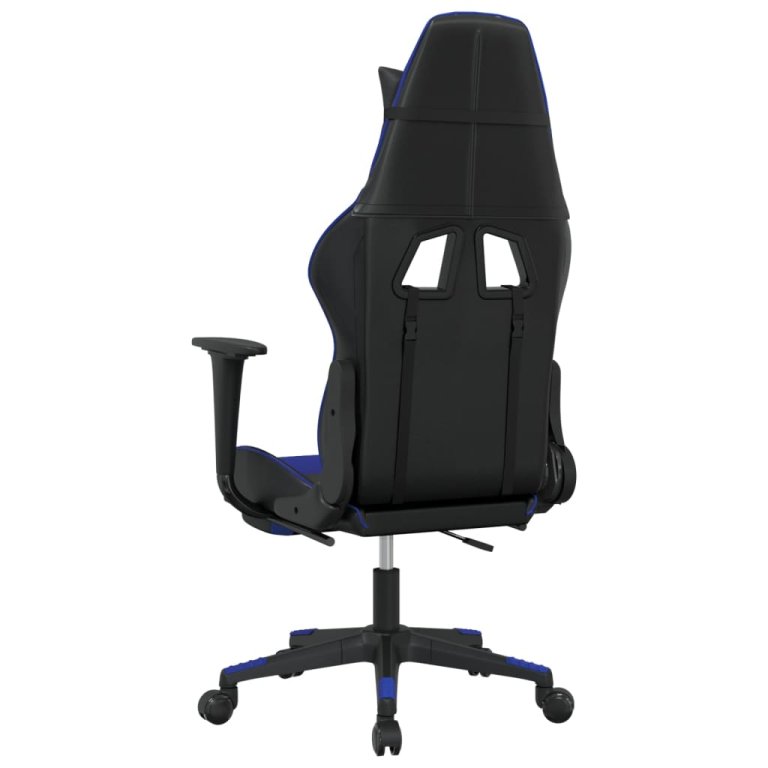 Scaun de gaming masaj/suport picioare negru/albastru piele eco