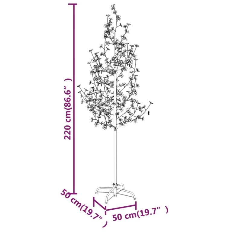 Copac cu flori de cireș cu LED, 220 LED-uri alb calde, 220 cm