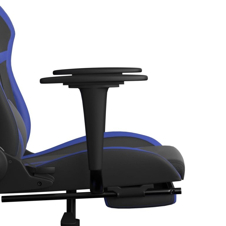 Scaun de gaming masaj/suport picioare negru/albastru piele eco