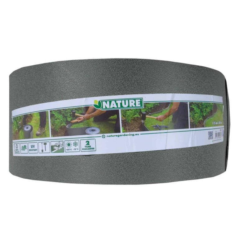 Nature Margine de bordură pentru grădină, gri, 15cmx40m, 3 mm