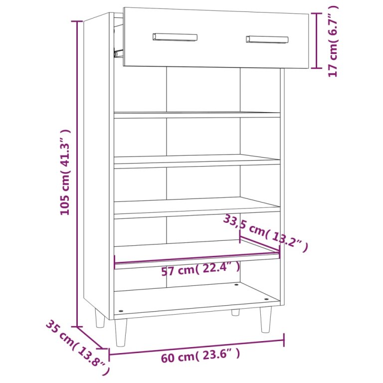 Pantofar, alb extralucios, 60x35x105 cm, lemn prelucrat