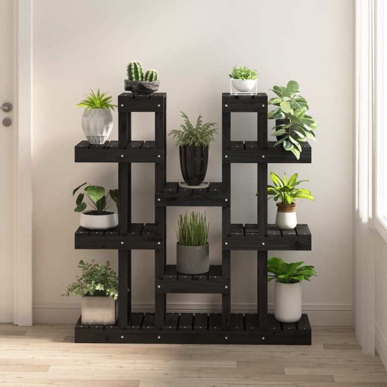 Suport pentru plante, negru,104,5x25x109,5cm, lemn masiv de pin