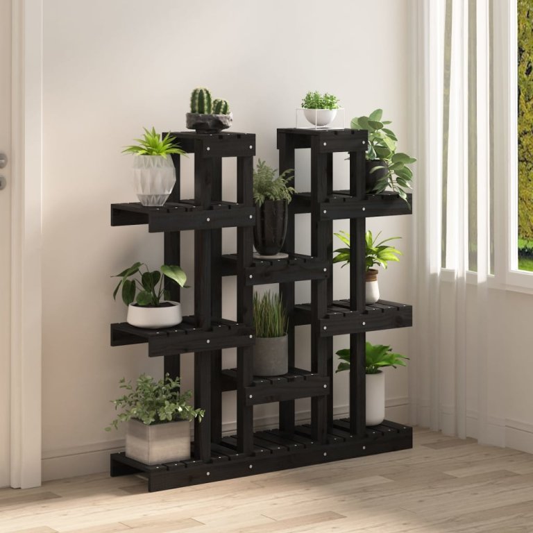 Suport pentru plante, negru,104,5x25x109,5cm, lemn masiv de pin