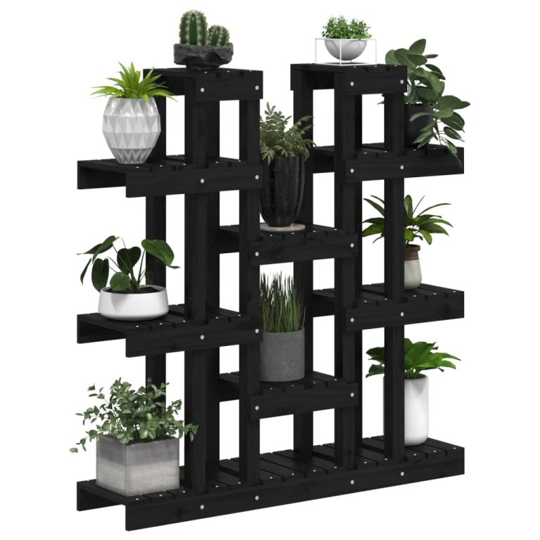 Suport pentru plante, negru,104,5x25x109,5cm, lemn masiv de pin