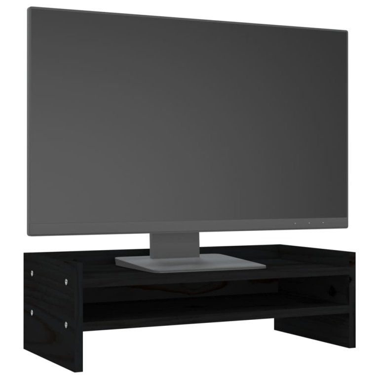 Suport pentru monitor, negru, 50x24x16 cm, lemn masiv de pin