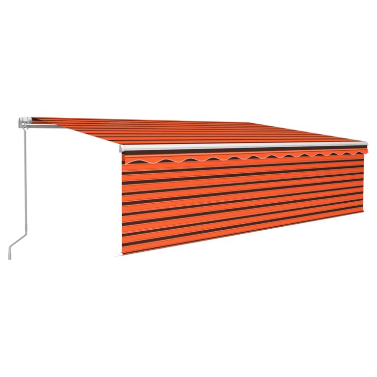 Copertină retractabilă manual cu stor&LED, portocaliu&maro 5x3m