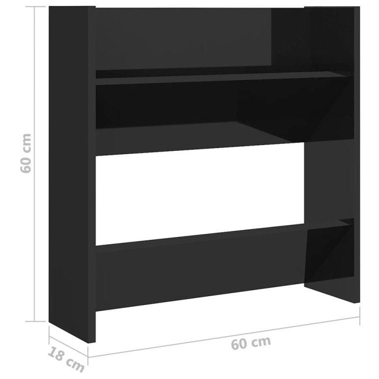 Pantofare de perete, 2 buc., negru extralucios, 60x18x60 cm PAL