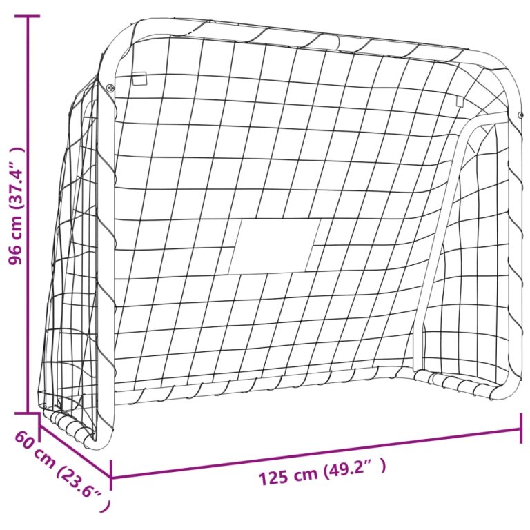 Poartă de fotbal cu plasă, alb, 125x96x60 cm, oțel/poliester