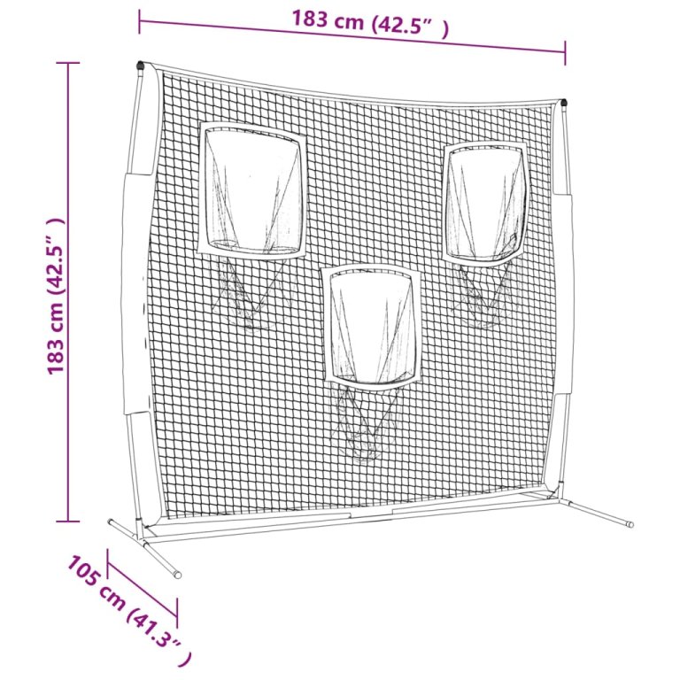 Plasă de baseball portabilă negru/roșu 183x105x183 cm poliester