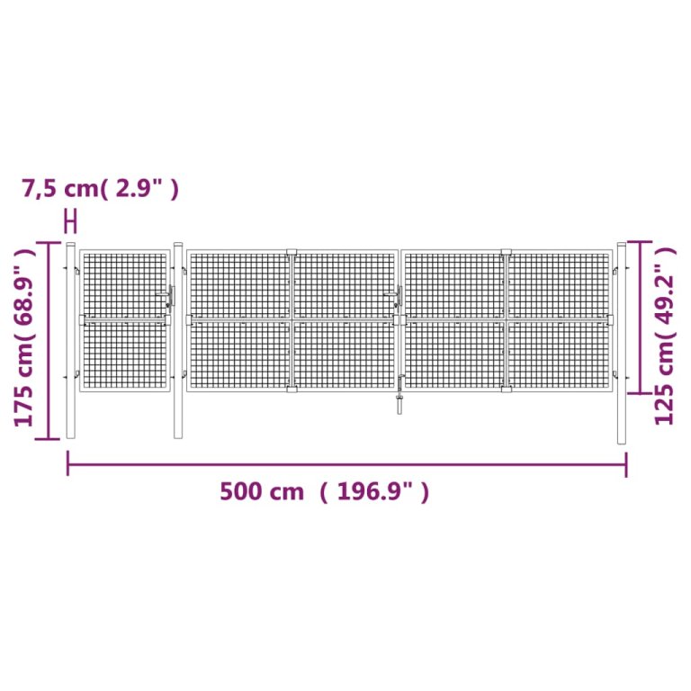 Poartă de grădină din plasă argintie 500x175 cm oțel galvanizat