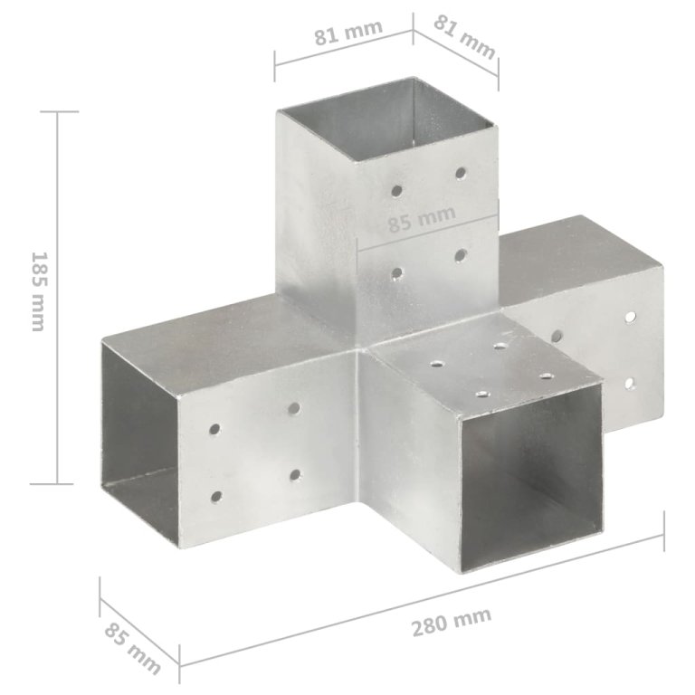 Conector de grindă, formă X, 81 x 81 mm, metal galvanizat