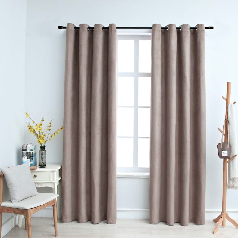 Draperii opace cu inele metalice, 2 buc., gri taupe, 140x225 cm