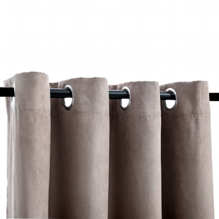 Draperii opace cu inele metalice, 2 buc., gri taupe, 140x225 cm