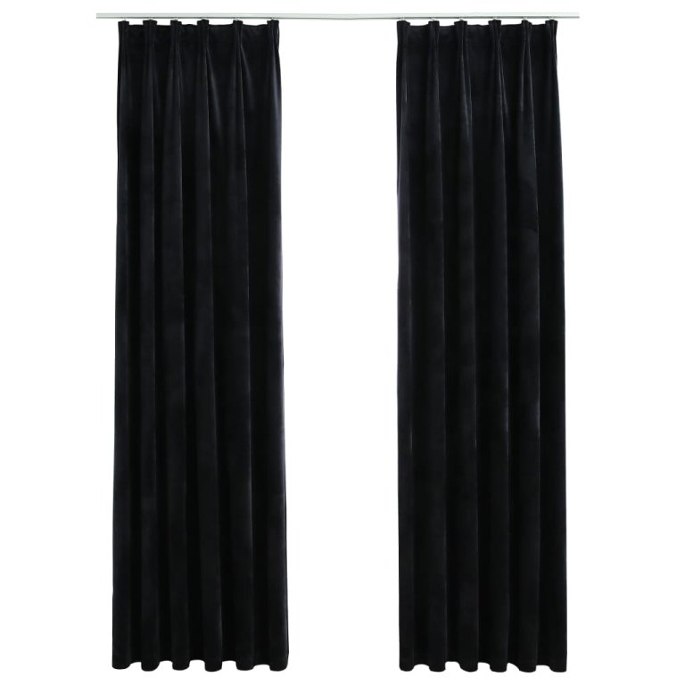 Draperii opace cu cârlige, 2 buc., negru, 140x245 cm, catifea