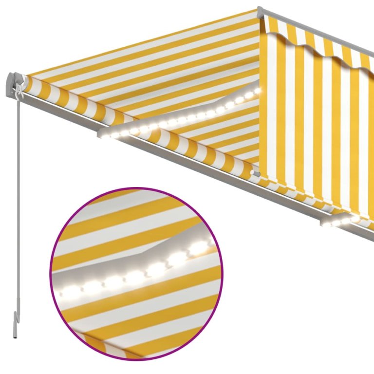 Copertină retractabilă manual cu stor, galben&alb, 3,5x2,5 m