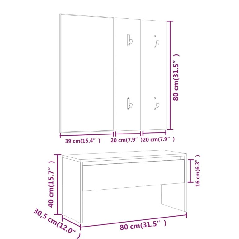 Set de mobilier pentru hol, alb, lemn prelucrat