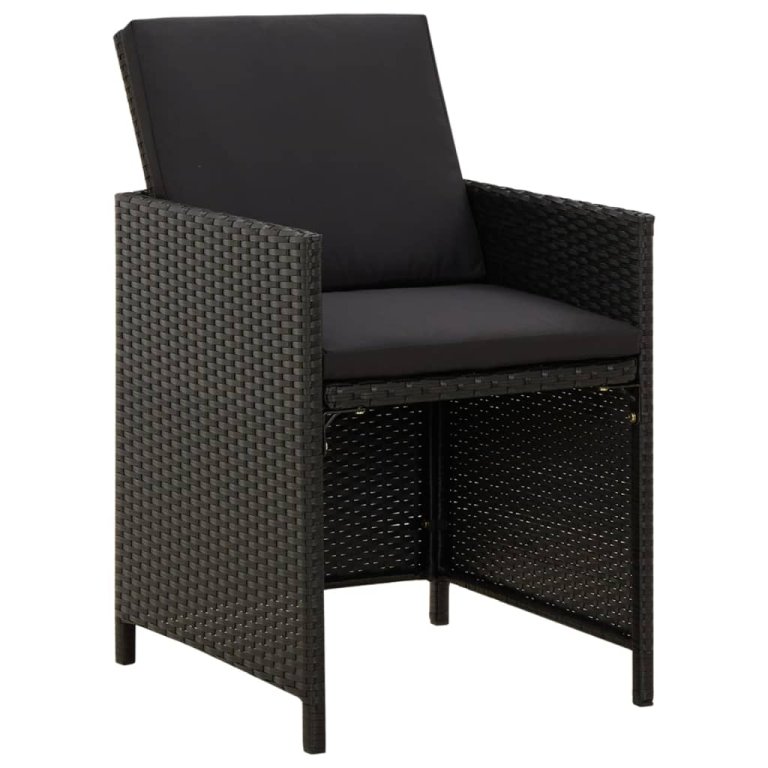 Set mobilier de grădină cu perne, 9 piese, negru, poliratan