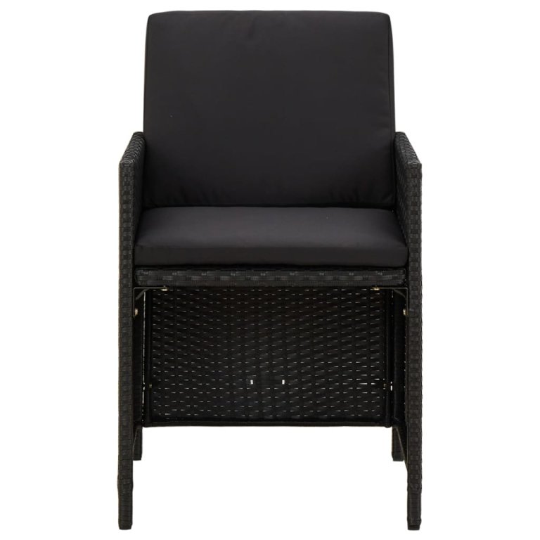 Set mobilier de grădină cu perne, 9 piese, negru, poliratan