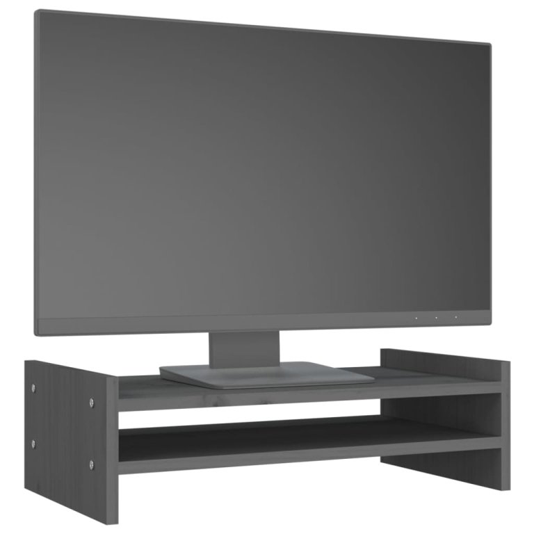 Suport pentru monitor, gri, 50x27x15 cm, lemn masiv pin