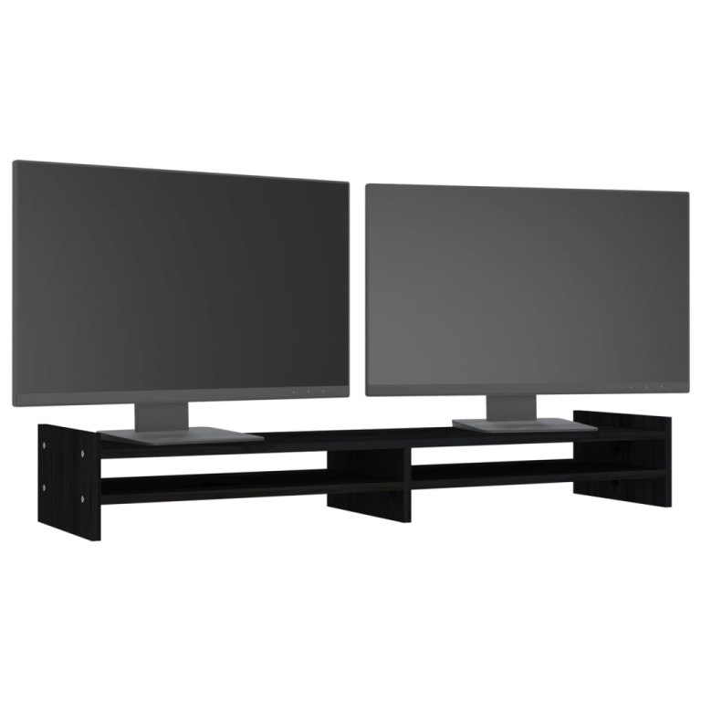 Suport pentru monitor, negru, 100x27x15 cm, lemn masiv de pin