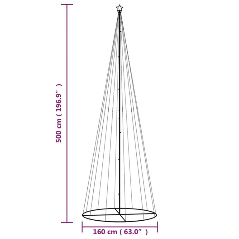 Brad de Crăciun conic, 732 LED-uri, multicolor, 160x500 cm