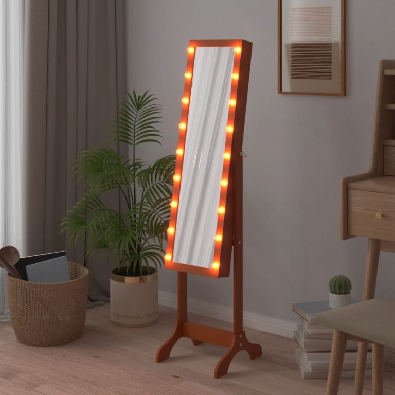 Oglindă de sine stătătoare cu LED, 34x37x146 cm