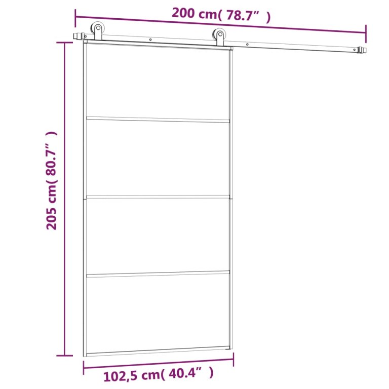 Ușă glisantă cu set feronerie 102,5x205 cm sticlă ESG/aluminiu