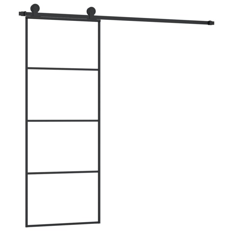 Ușă glisantă cu set feronerie, 76x205 cm, sticlă ESG/aluminiu