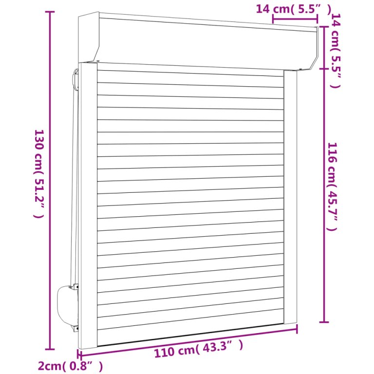 Oblon rulant, alb, 110 x 130 cm, aluminiu