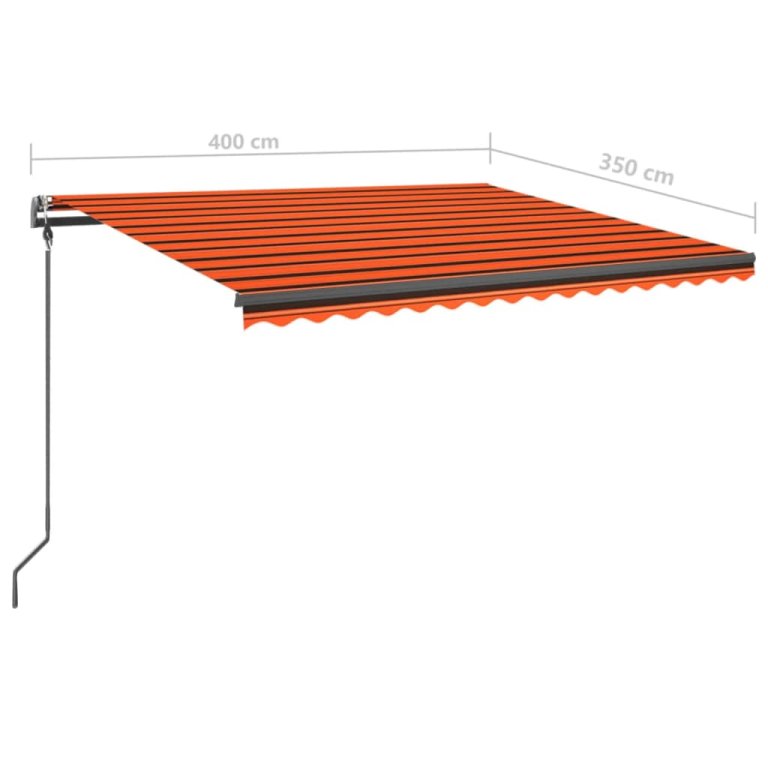 Copertină retractabilă manual, stâlpi, portocaliu/maro 4x3,5 cm