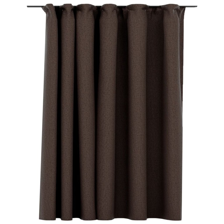 Draperie opacă, aspect de in, gri taupe, 290x245 cm, cu cârlige