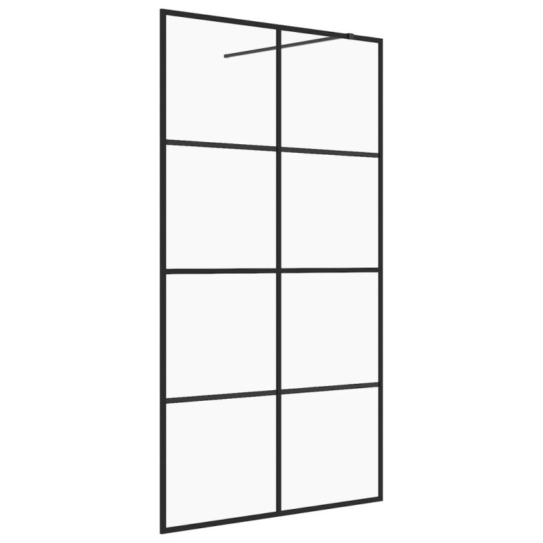 Paravan de duș walk-in negru 90x195 cm sticlă ESG transparentă